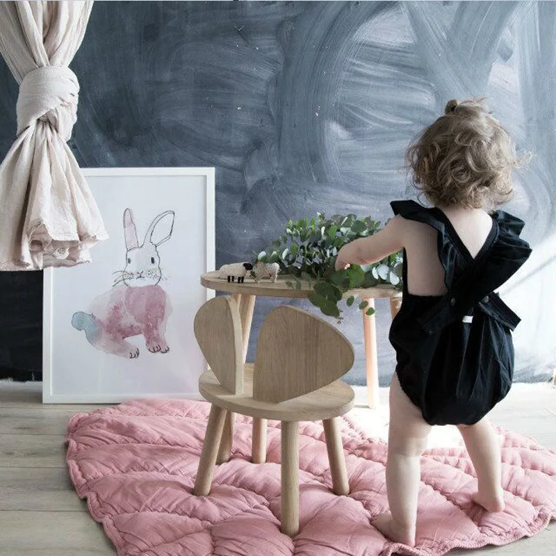 

Baby Girls Pink Leaves Cotton Play Mat Sweet Toy Round Rug Pad Newborn Kid Carpet Blanket Cartoon Rawling Climb Mat Room Cushion
