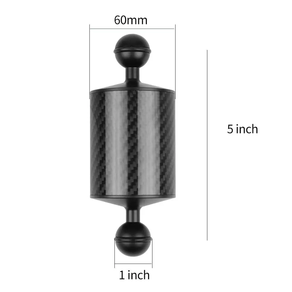 XT-XINTE Carbon Fiber Float Buoyancy Aquatic Arm Dual Ball Floating Arm Diving Camera Underwater Diving Tray for Gopro Smartphon - Цвет: D60MM 5inch Black
