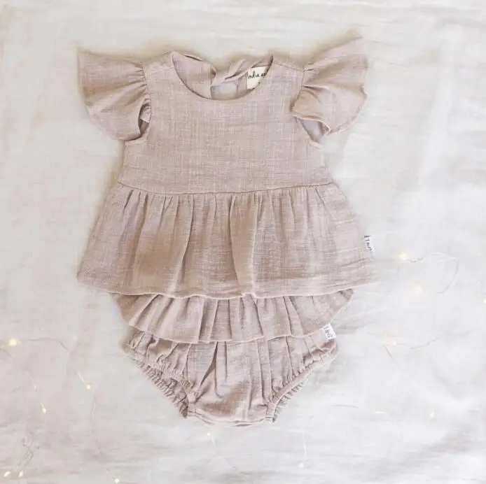 

2019 Ins European*America Toddler Baby Girl Sets Ruffles Linen Tops+shorts 2pcs Clothings Summer Princess Sets