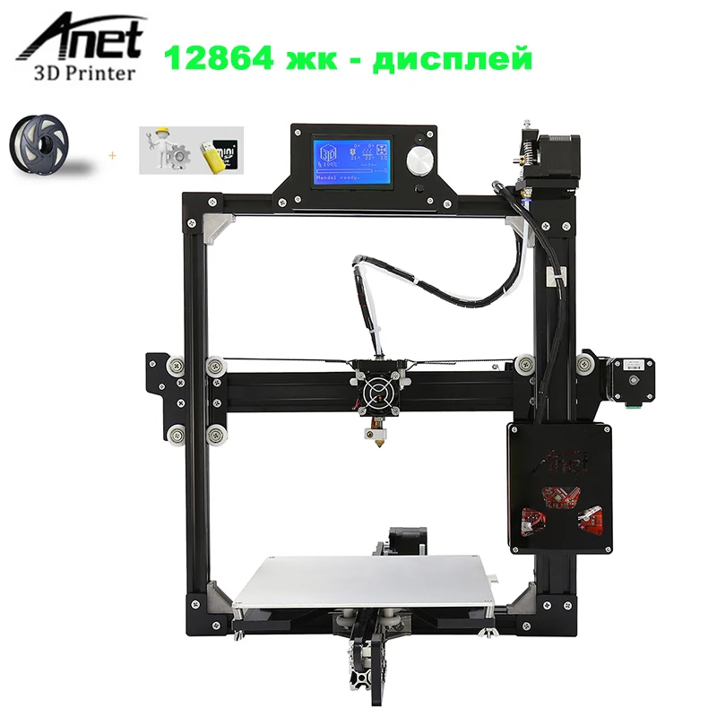 ^Cheap Anet A2 3D Printer Kit DIY Aluminum Frame 3D Three-dimensional Metal Nozzle Big Printing Size with SD Card 12864 LCD Display