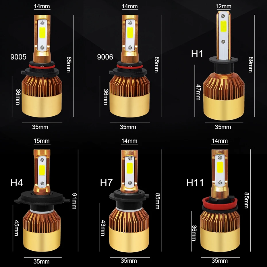 100 пара/лот Автомобильные светодиодные лампы фар H4 H7 H11 H8 HB4 H1 H3 HB3 авто автомобиль высокий низкий пучок 4000LM 6000K 6500K 12V светодиодные фары VistureGS2