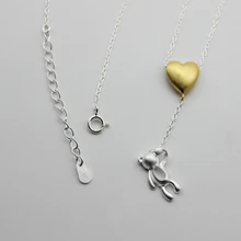 Сердце кулон плюшевый мишка ключицы цепи 925 пробы Серебряный темперамент личности мода Женское Ожерелье SNE125