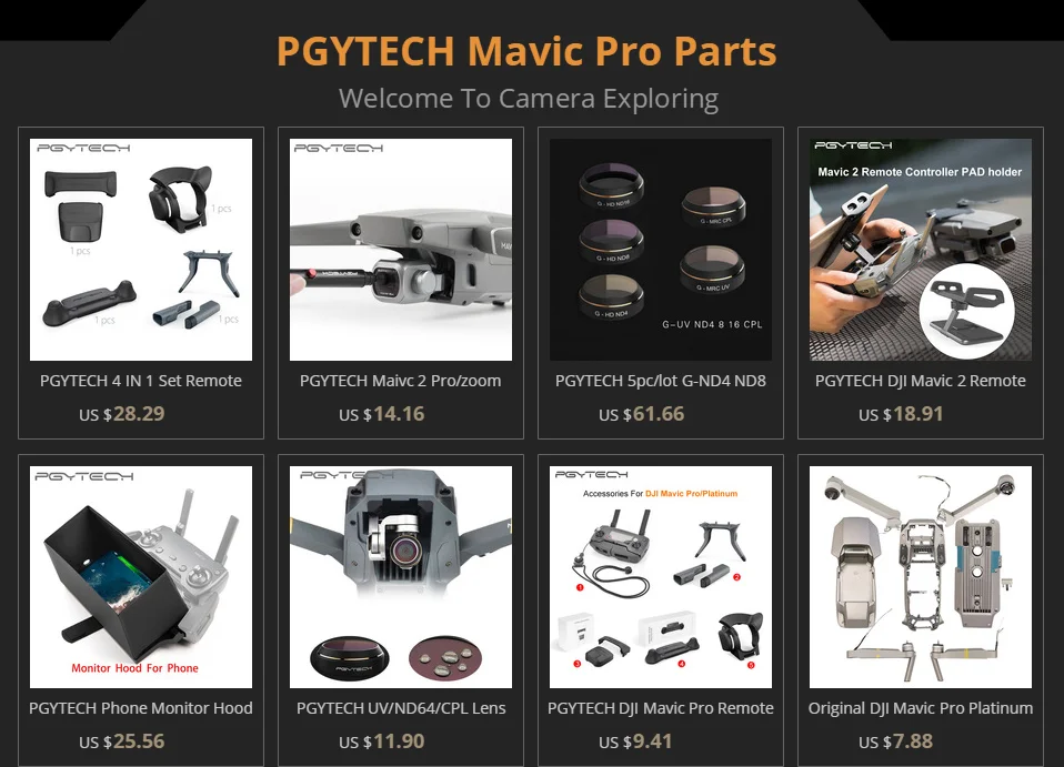 PGYTECH 5 шт./лот G-ND4 ND8 ND16 MCUV CPL фильтр для объектива Набор для DJI Mavic Pro/Platinum Дрон аксессуары Квадрокоптер