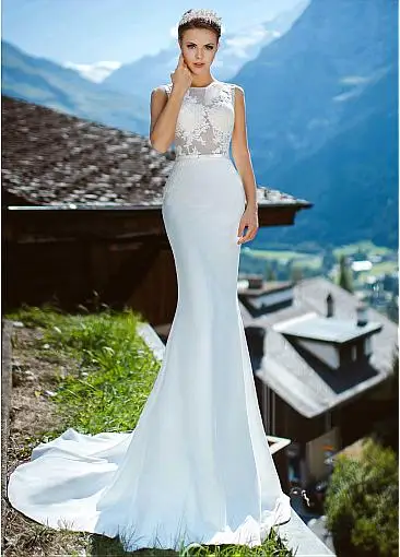 Романтическое шифоновое свадебное платье русалки с круглым вырезом, прозрачные корсеты, длина до пола, молния сзади, свадебные платья Vestidos de Novia