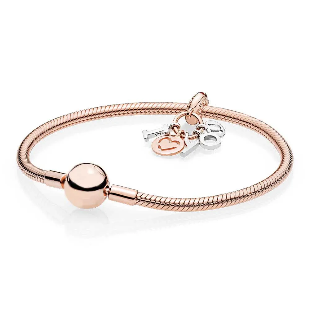 

NEW 100% 925 Sterling Silver Rose I Love You Bracelet Set fit DIY Original charm Bracelets jewelry A set of prices