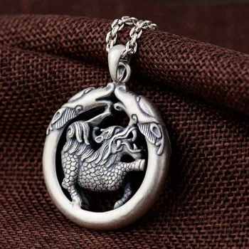 

silver s925 silver restoring ancient ways technology fashion kirin male locket double-sided hollow-out patterns silver necklace