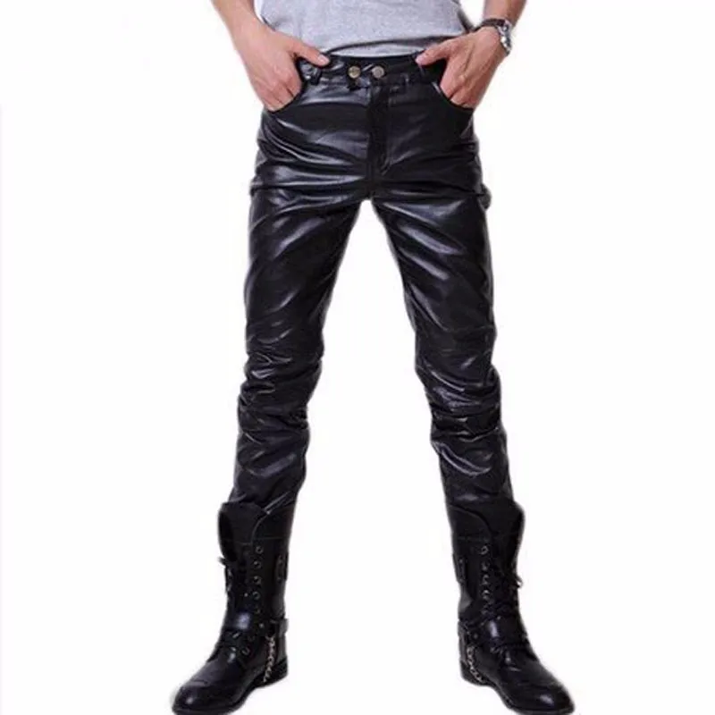 Men Leather Pants 2019 Brand Fashion Black Tight Faux Leather Pants Motorcycle Hip Hop Straight Skinny Pants Plus Size 5XL