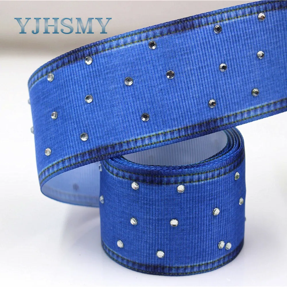 

YJHSMY I-181106-163,5yards/lot,38mm jeans series white diamond Ribbons Thermal transfer Printed grosgrain,DIY wrapping materials