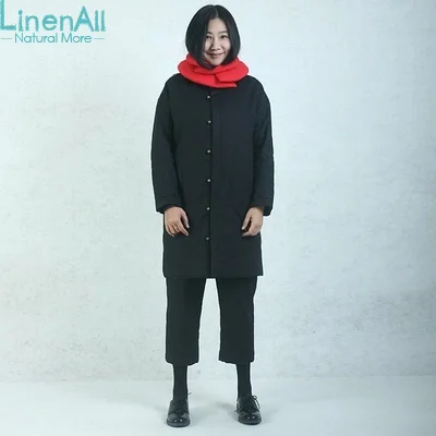 Best price at $110 Cheap Linen clothing women's newest 100% linen vintage 120g cotton-wadded long thick outerwear down parkas