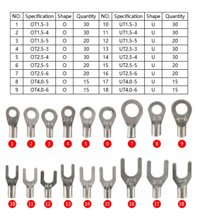 420 шт./кор. 18 Тип холодный голый набор клемм Неизолированное кольцо вилка u-тип терминалы ассортимент кабель провода разъем обжимной Лопата