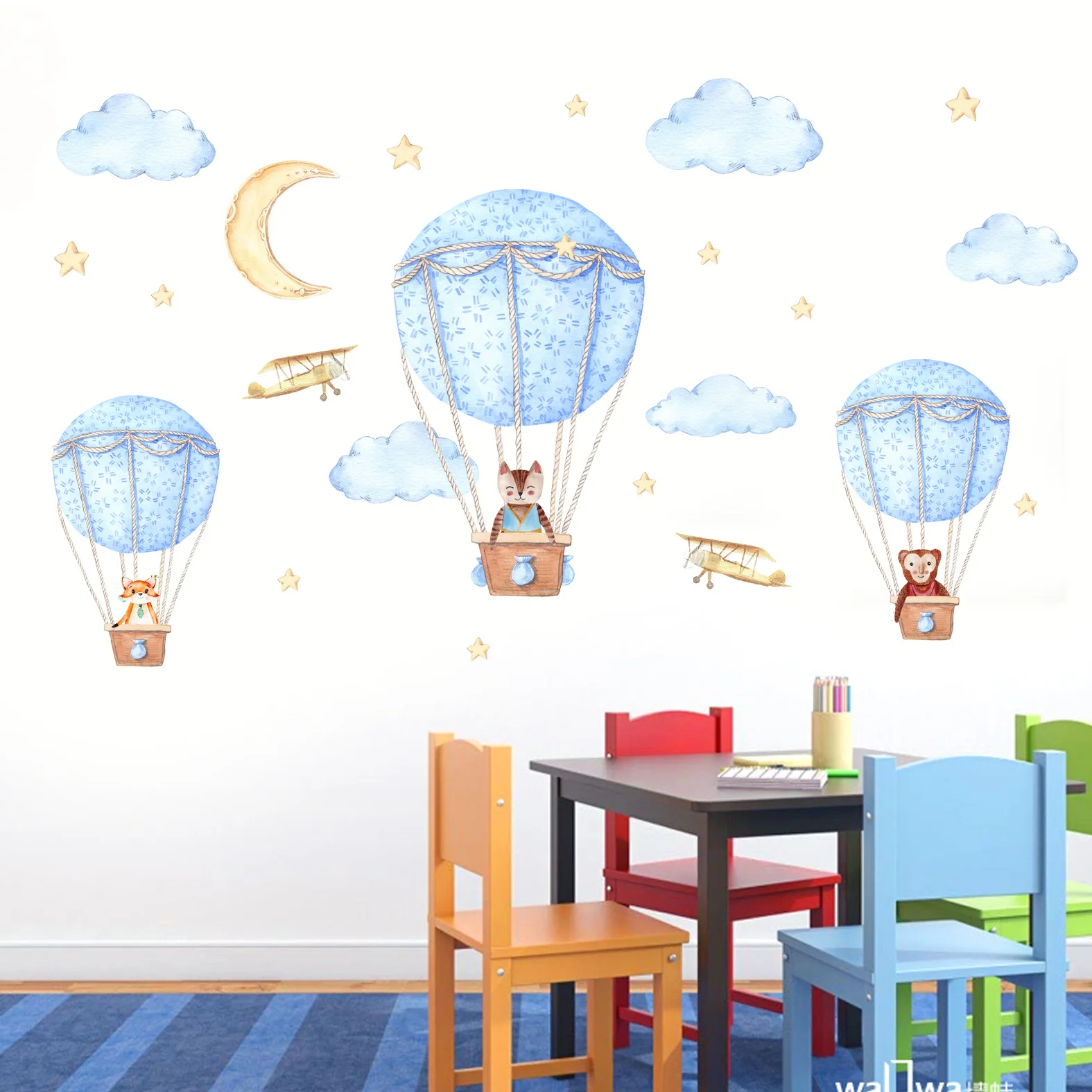 

Color environmentally friendly PVC decorative wall stickers Animal hot air balloon stickers