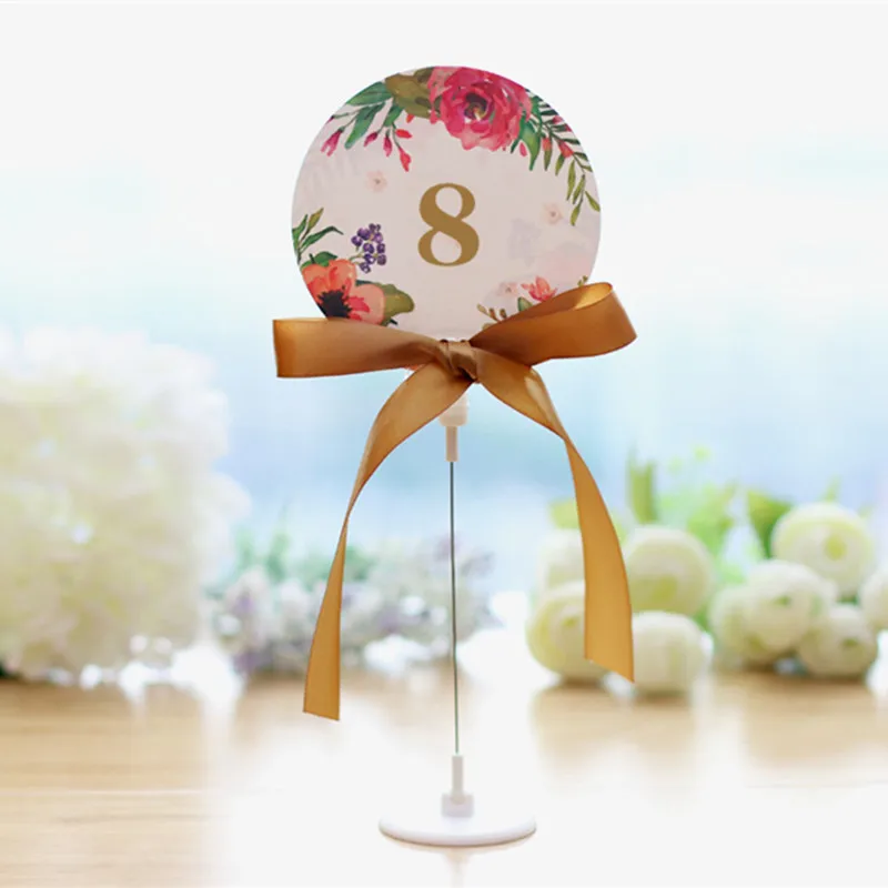 

5pcs/lot Beaufitul Wedding Colorful Round Shape Table Number Cards With Ribbon Table Stand Number Card Memo Clip with Stickers