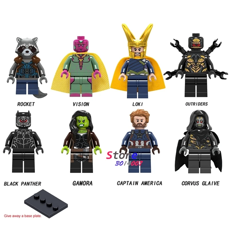 

Single Marvel Avengers Infinity War Captain America Vision Rocket Loki Gamora corvus glaive building blocks toys for children