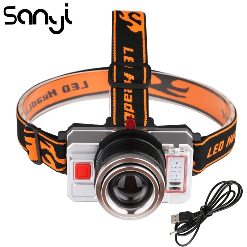 

SANYI 9 Modes LED Flashlight Forehead 20000 Lumen Headlamp Headlight USB Charging Head Torch for Camping Hunting