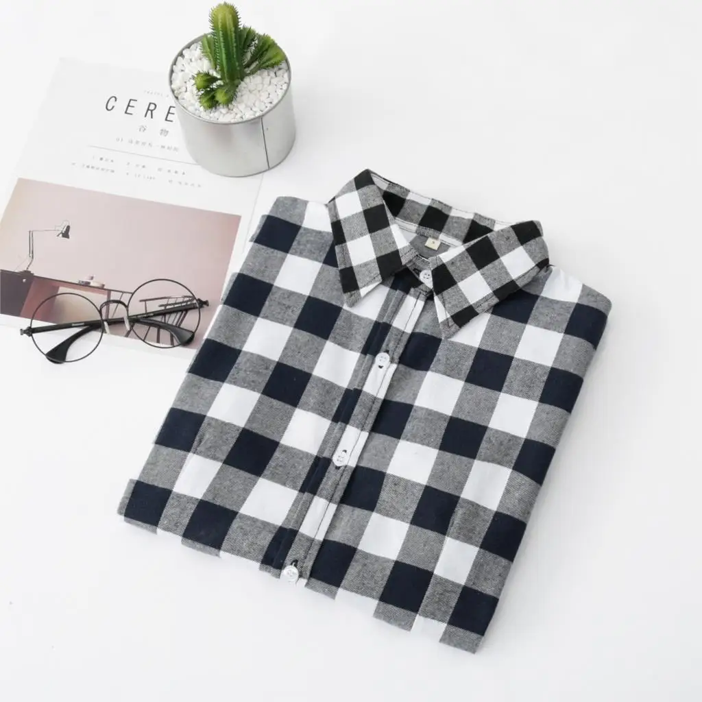 2020 Women Blouses Brand New Excellent Quality Flannel Red Plaid Shirt Women Cotton Casual Long Sleeve Shirt Tops Lady Clothes