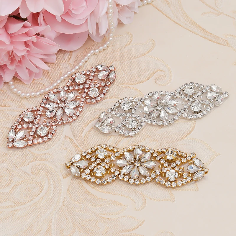 

YANSTAR (30pcs) Wholesale Bridal DIY Rhinestones Appliques Patch Hand Rose Gold Crystal Sewing On For Bridal Dress Sash YS853