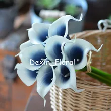 Темно-синий Пикассо каллы реальные сенсорные цветы для шелковые свадебные букеты Свадебные центральные искусственные цветы