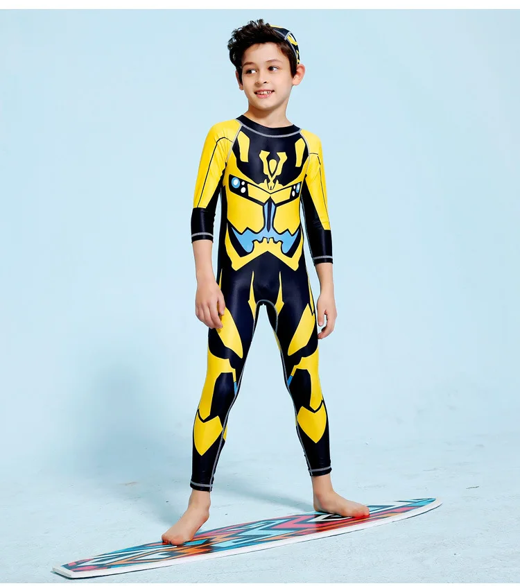 Цельный Детский купальный костюм для мальчиков, детский купальный костюм с длинными рукавами, купальный костюм для детей, лето, детская одежда с рисунком
