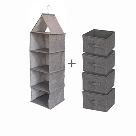 Gray with 4 Drawer 3/4 сетка имитация льняной ткани подвесные органайзеры домашний гардероб сумка для хранения пылезащитный ящик комод для белья подвесной держатель - Цвет: Gray with 4 Drawer