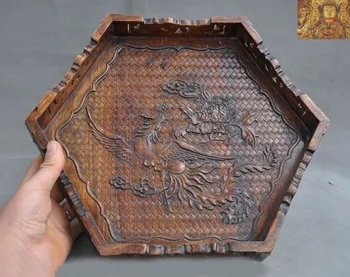 

wedding decoration Old Chinese huanghuali wood hand carved Phoenix bird statue tray Pallets plate