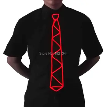 

Lighting Color Red Men gift Flashing Necktie EL Wire Neon Light up Glowing Tie for Wedding Glow Party Decoration Glowing Props