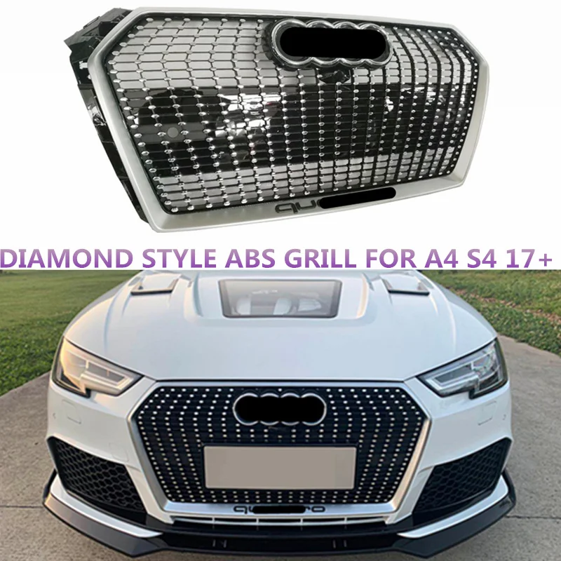 

Diamond Style ABS Grill For A4 B9 S4 2017-2019 Black/Chrome Frame Racing Grille Front Bumper Sport Edition GT Emblem