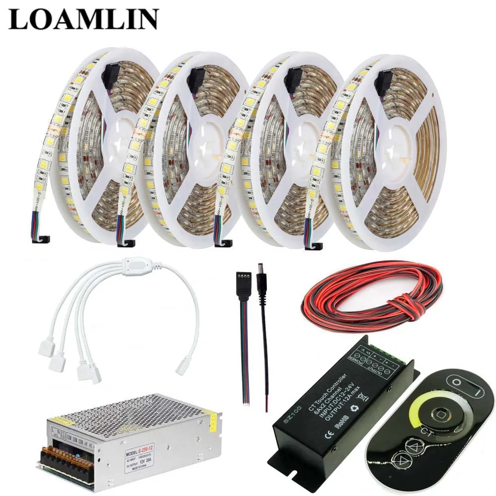 

SMD5050 Color Temperature Led Strip Flexible Light,SZ100 CT Touch Led Controller Power Adapter Supply Kit 5M 10M 15M 20M