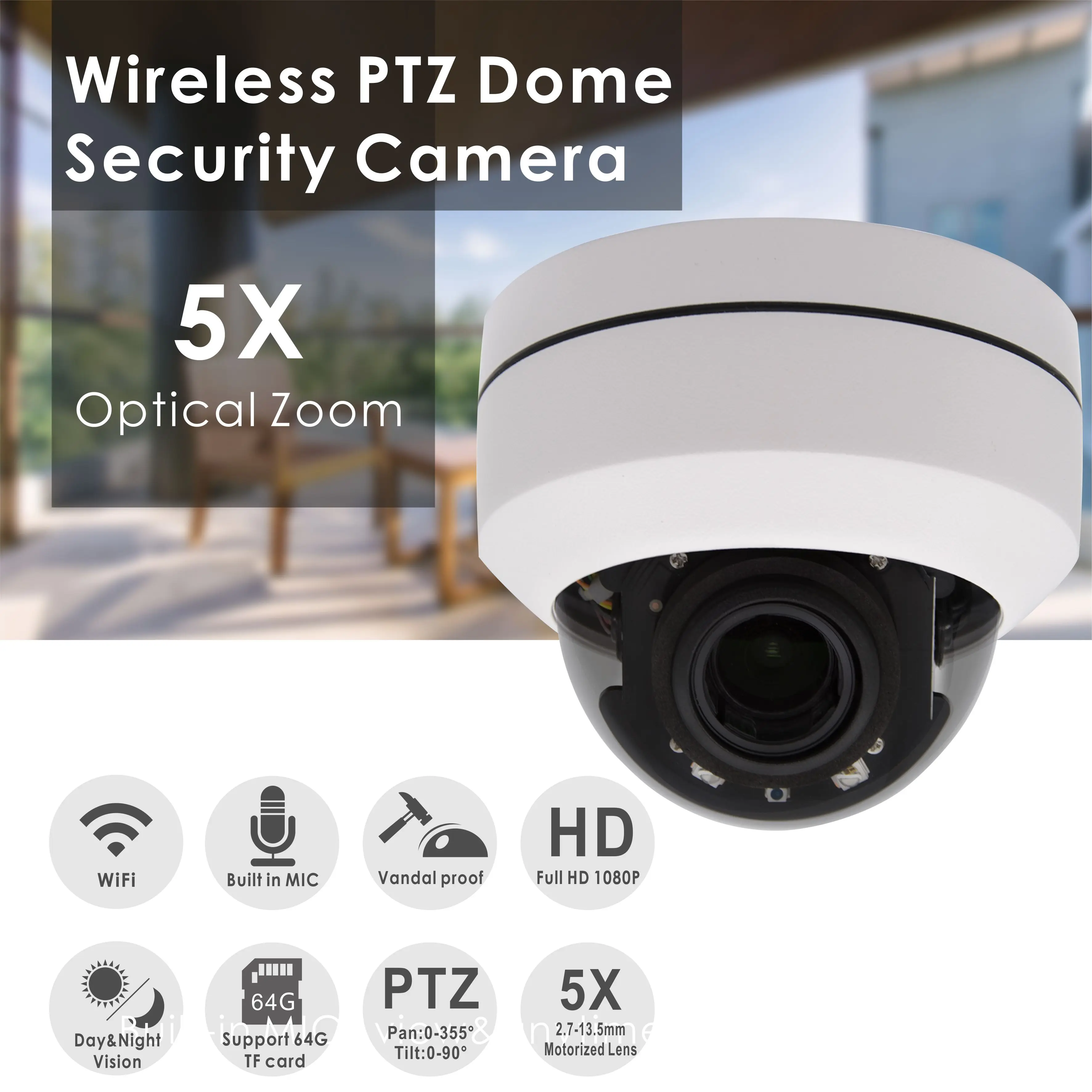 Inwerang 1080 P 5X HD зум 2,7-13,5 мм PTZ купольная WI-FI IP Камера Indoor WI-FI наблюдения веб-камера поддержка 64 г SD карты