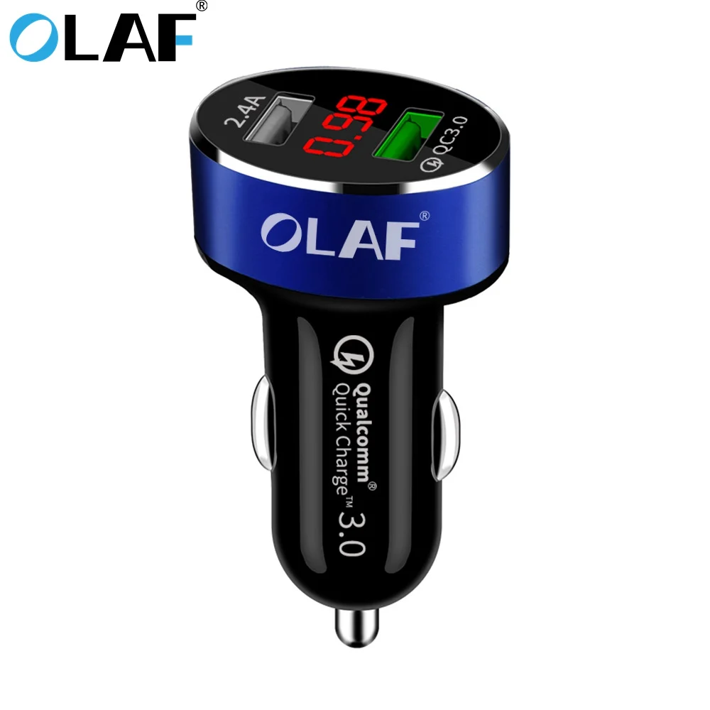 أولاف المزدوج USB سيارة مهايئ شاحن 3.0A الرقمية LED الجهد/الحالي عرض السيارات سيارة المعادن شاحن ل هاتف ذكي/اللوحي