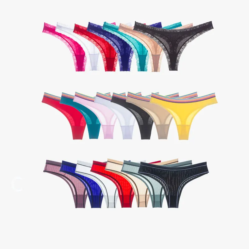 

SP&CITY 3PCS Women Colored Lace Sexy Thongs Fashion Transparent Seamless Panties Hollow Out Underwear Low-Rise String Lingerie