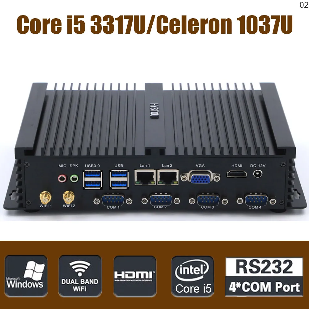 Industrial computer Core i5 3317U 1037U 2 NICs Dual LAN 4*RS232 COM USB