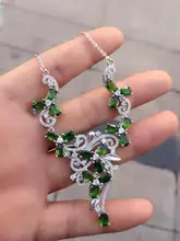 Natural green diopside Necklace Natural Gemstone Pendant Necklace S925 sliver women Luxury Flowers Leaves party fine Jewelry