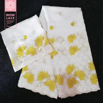 

Yellow Flower Embroidery Stones Cotton Lace 2019 High Quality African Nigerian Women Dress Guipure Rhinestones Lace Material
