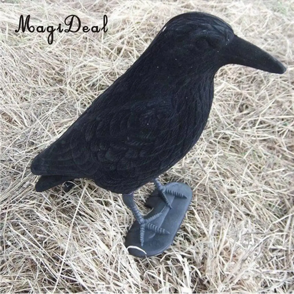 MagiDeal Durable Garden Flocked Hard Plastic Black Crow Hunting Decoy Raven Halloween Prop for Shooting Home Yard Field Decor