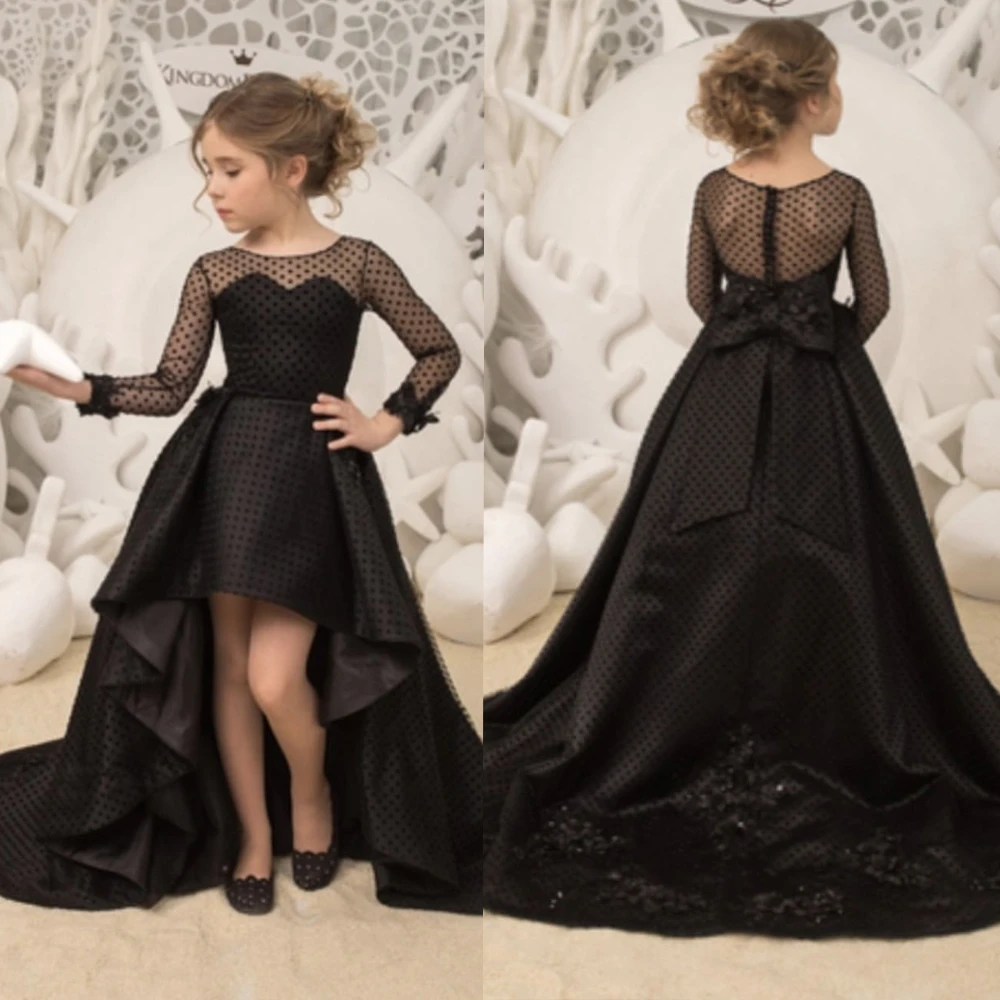 Vestidos negros fiesta para niñas pequeñas, vestidos de desfile de larga con cuello redondo, delantera alta y espalda baja, 2019|Vestidos de niña| - AliExpress