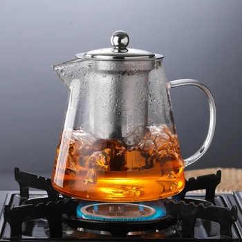 

Behogar 750ml 26oz Clear Glass Teapot High Temperature Resistant Loose Leaf Flower Tea Pot Maker Brewer with Strainer Lid