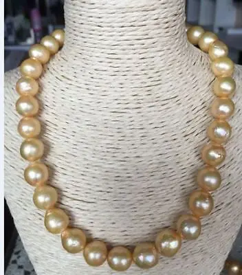

10-12mm natural south sea gold pearl necklace 18inch