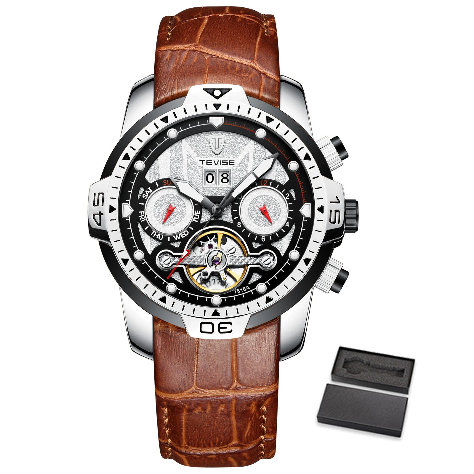 TEVISE silver white Роскошные деловые мужские TEVISE наручные часы механические часы Автоматические водонепроницаемые спортивные модные автоматические часы - Цвет: TEVISE silver white