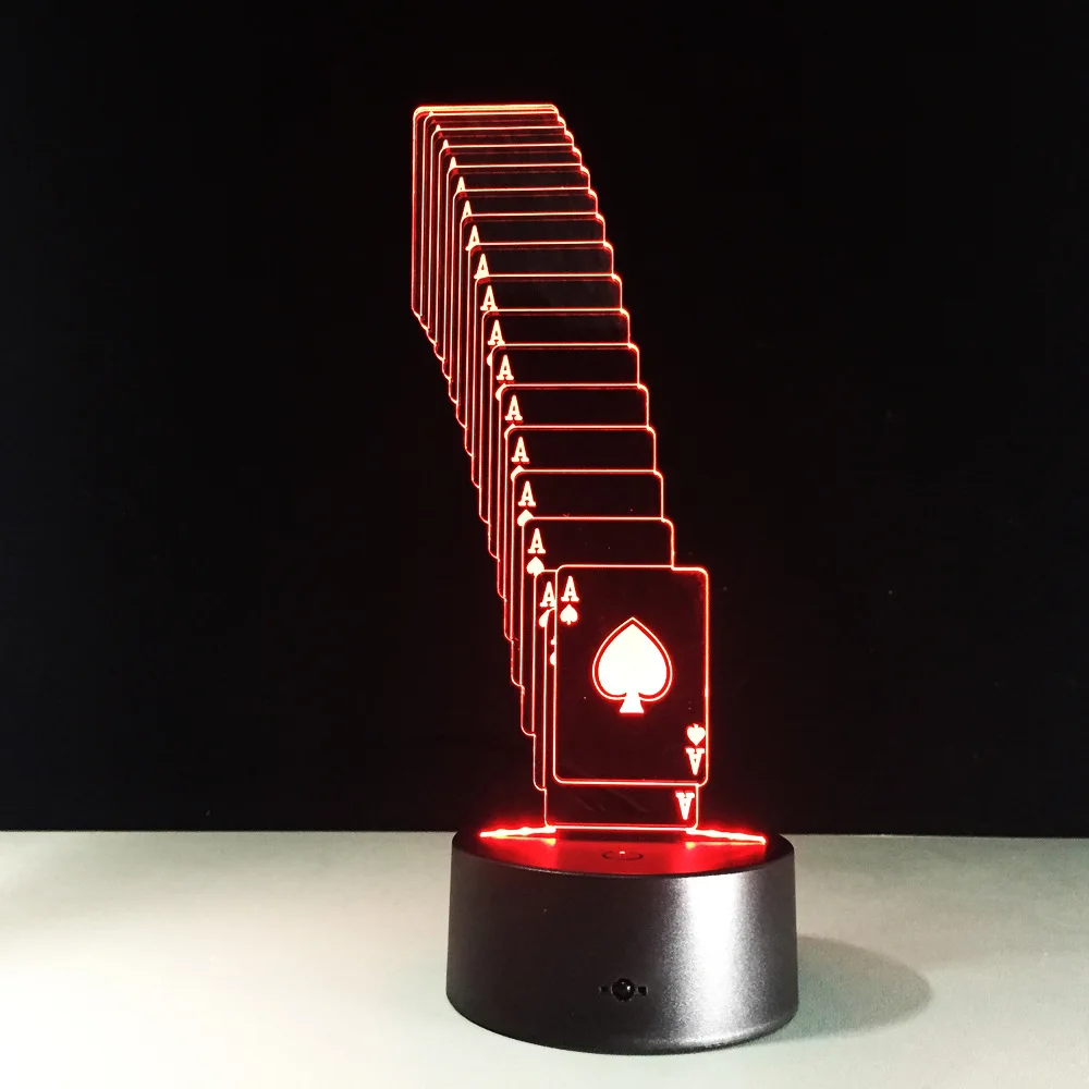 Folding Poker 3D Lamp 7 Color Change Desk Table Light USB LED Battery Light Casino 3D Illusion