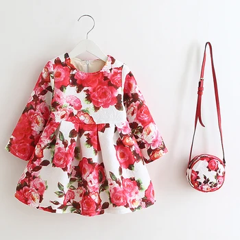 

Autumn Flora Print Girl Dress Cotton Long Sleeve Casual Elegant Warm Dress Baby Girls Dress L395-L398