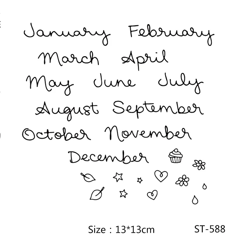 

AZSG Calendar Month Word Ornament Clear Stamps/Seals For DIY Scrapbooking/Card Making/Album Decorative Silicone Stamp Crafts