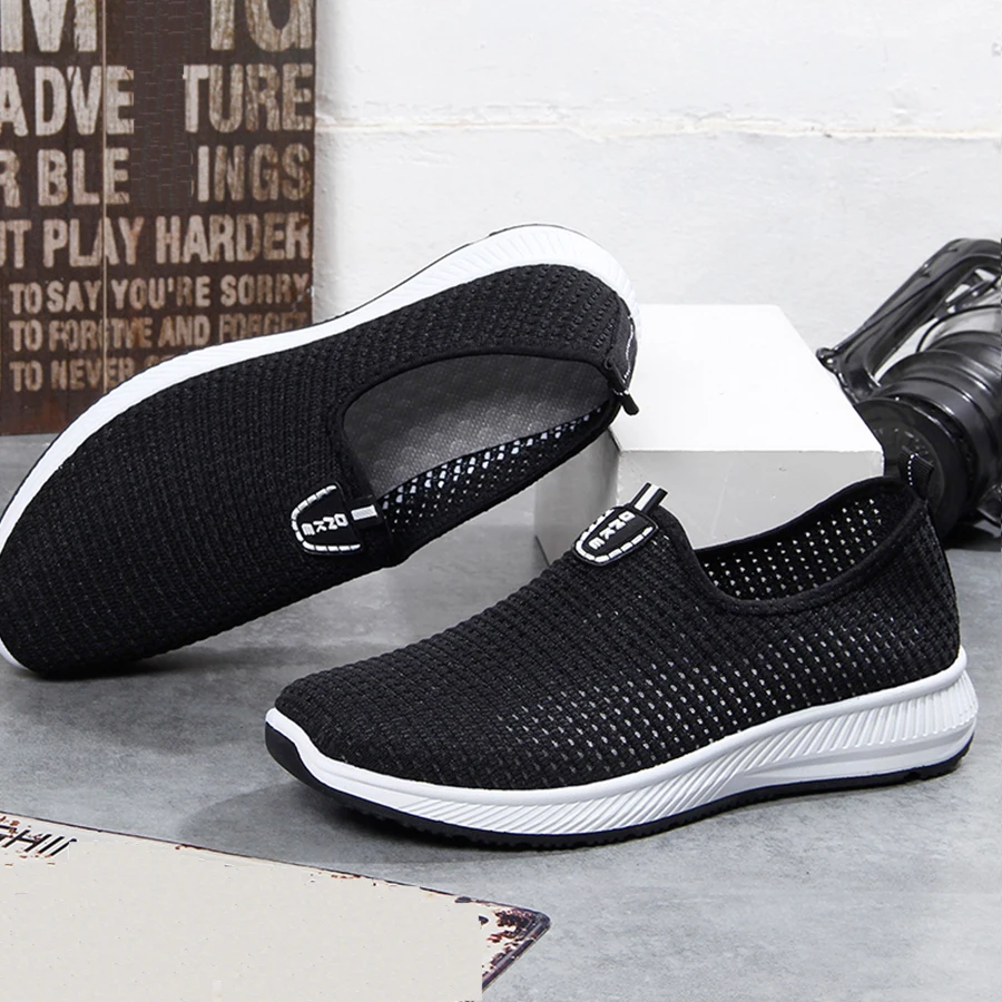Fashion Breathable Mesh Men Shoes Non-slip Rubber Sole Man Shoes 2019 Summer Autumn Plus Size 38-44 Male Black Shoes