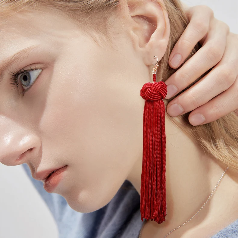 

Trendy Charm Long Handmade Tassel Drop Earrings For Women Girls Party Vintage Ethnic Multicolor Earring Fringed Jewellery Gifts