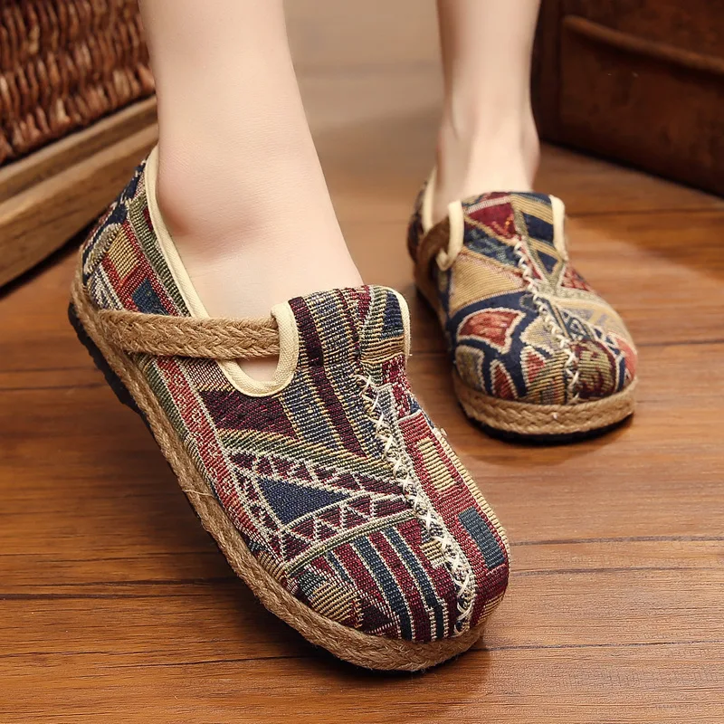 

SONDR flats casual women shoes retro slip on hemp round toe dames schoenen shallow sewing moda mujer 2019 rubber sapato feminino