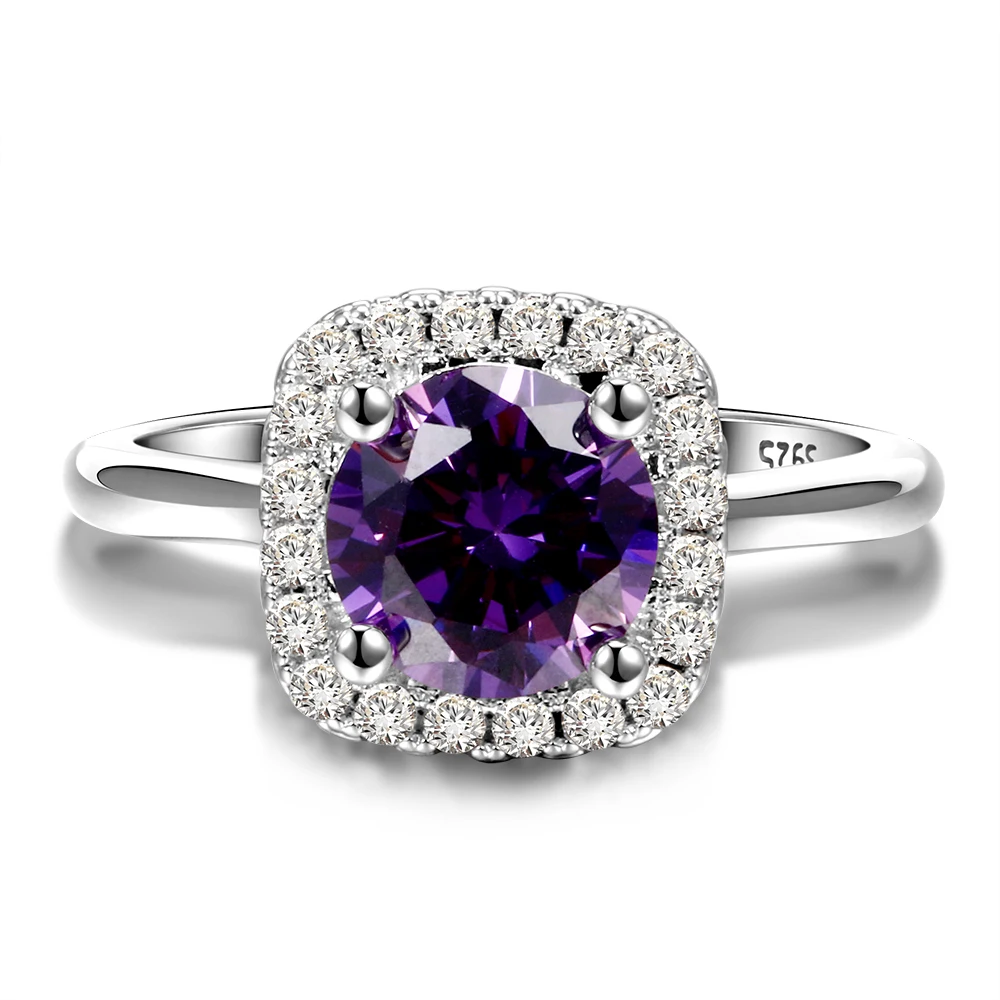 Wholesale 925 Solid Sterling Silver Cute Genuine Purple Ring Amethyst Purple Gems Silver Ring