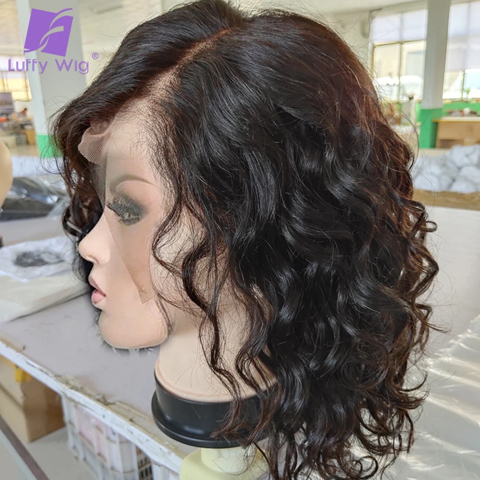 US $75.85 13x4 Short Water Wave Bob Wig Lace Front Human Hair Wigs Preplucked Bleached Knots For Women Remy Brazilian Wig Luffy