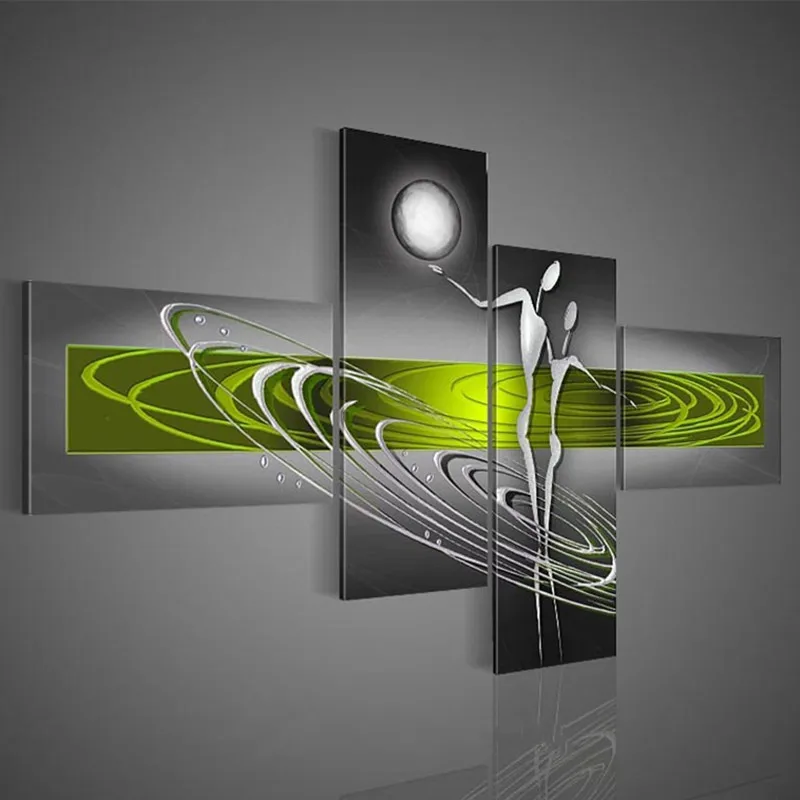 

Hand Painted Abstract Figure Graffiti Lines Oil Paintings on Canvas Modern Home Decor Wall Art 4 Panel Wall Painting Pictures
