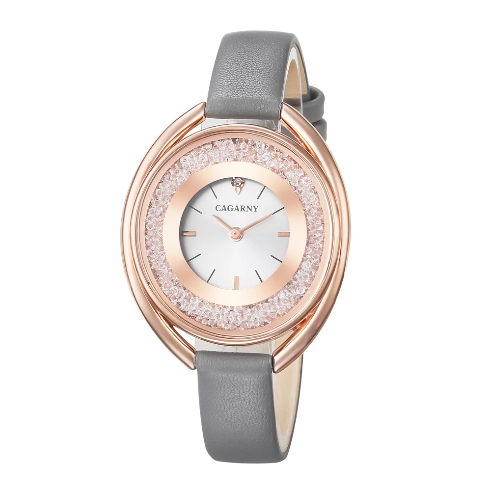 

Cagarny Quartz Watch For Women Top Luxury Brand Fashion Womens Wrist Watches Female Vogue Leather Shining Crystal reloj mujer