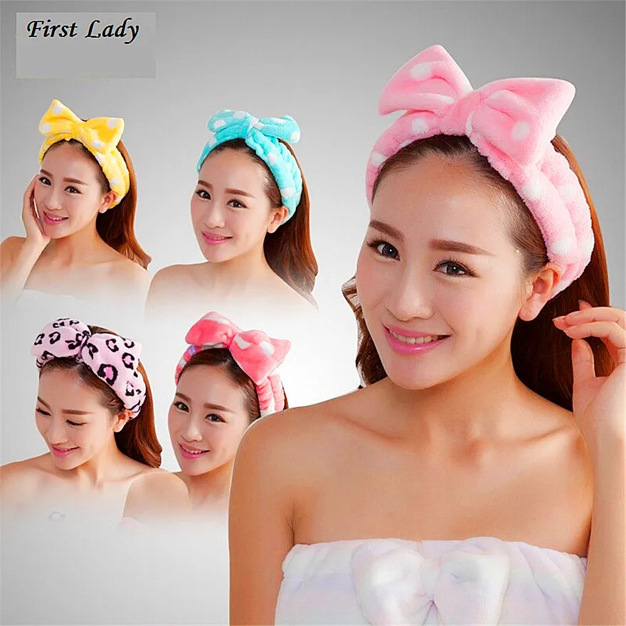 

New Fashion Flannel Headband Bow Beauty Makeup Bath Wash Face Hairdo Towel Headwear Women Best Love Hair Holder Bands Headpiece