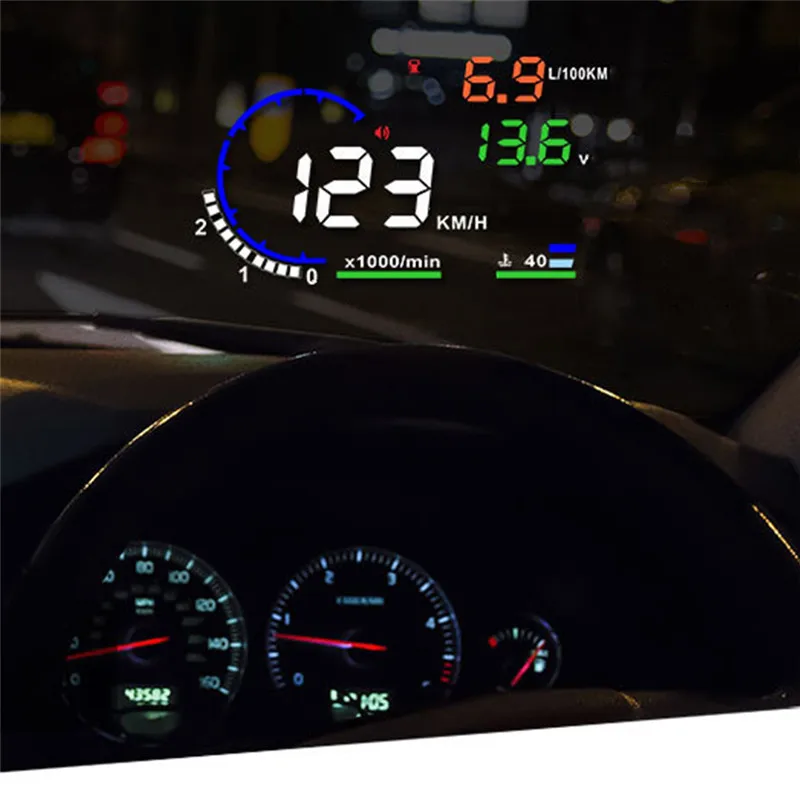 5,5 дюймов A8 многоцветные HUD Дисплей с OBD2, EUOBD Дисплей км/ч MPH Превышение скорости Предупреждение расход топлива данных диагностики